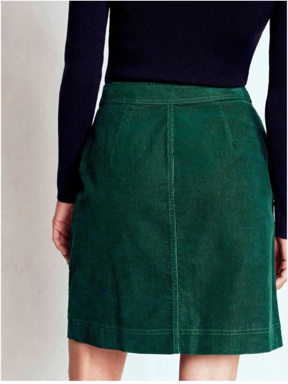 Boden-Cecelia Green Teal Button-Front Corduroy Mini Skirt.Size 6 - Picture 3 of 6